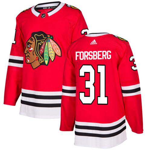 Adidas Men Chicago Blackhawks #31 Anton Forsberg Red Home Authentic Stitched NHL Jersey->chicago blackhawks->NHL Jersey